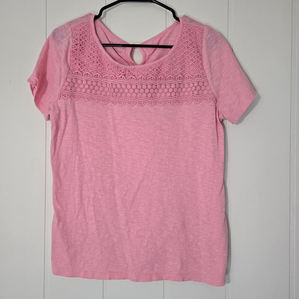 Talbots Pink Lace Front Tee, Short Sleeve, Casual, Weekend, Size M
